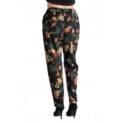 Pantaloni Dama Din Panza Topita Bumbac Cu Siret In Talie,Motiv Floral,Marime Mare